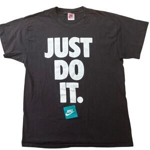 Vtg 80s Nike Just Do It Spell Out Gray Tag Single Stitch Graphic Tee Black Large